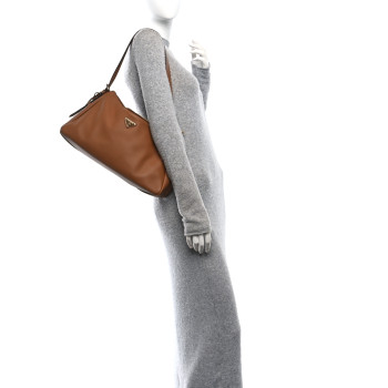 PRADA Soft Calfskin Large Aimee Shoulder Bag Caramel