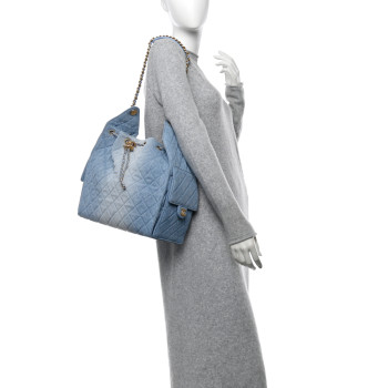 CHANEL Washed Denim Quilted Medium Chanel 25 Handbag Blue