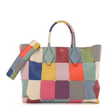 VALENTINO GARAVANI Calfskin Puzzlestud Patchwork Large Tote Multicolor