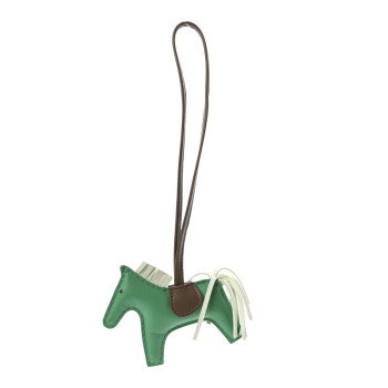 HERMES Milo Lambskin Grigri Rodeo Horse Bag Charm PM Menthe Vert Fizz Etoupe