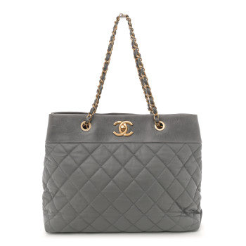 CHANEL Calfskin Quilted Large Soft Elegance Tote Grey