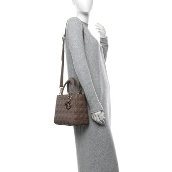CHRISTIAN DIOR Lambskin Cannage Medium Lady Dior Warm Taupe