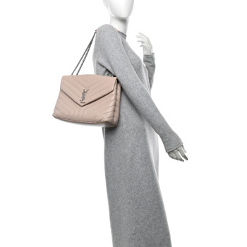 SAINT LAURENT Calfskin Y Quilted Monogram Medium Loulou Chain Satchel Rose Antic