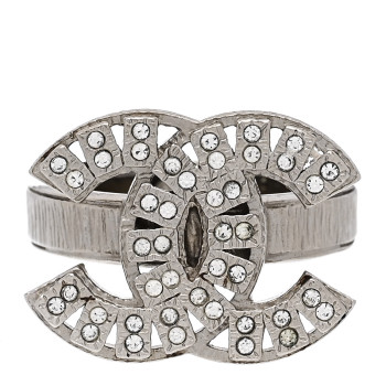 CHANEL Crystal CC Ring 52 6 Silver