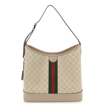 GUCCI GG Supreme Monogram Web Large Ophidia Shoulder Bag Beige White Oatmeal