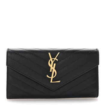 SAINT LAURENT Grain De Poudre Matelasse Chevron Monogram Flap Wallet Black