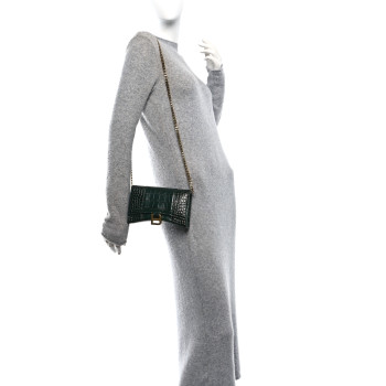 BALENCIAGA Shiny Calfskin Crocodile Embossed Hourglass Chain Bag Forest Green
