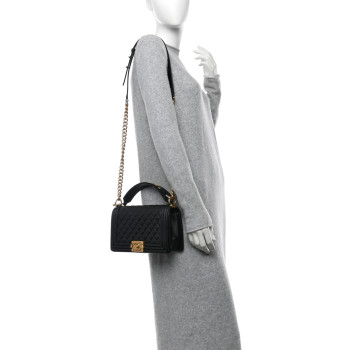 CHANEL Calfskin Medium Boy Logo Top Handle Flap Black