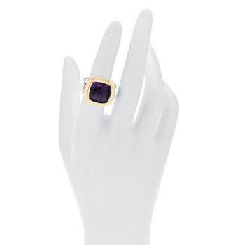 DAVID YURMAN Sterling Silver 18K Yellow Gold Amethyst 11mm Albion Ring 51 5.75