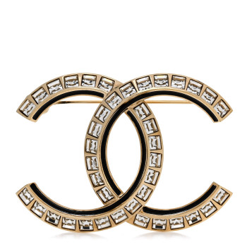 CHANEL Baguette Crystal CC Brooch Black Gold