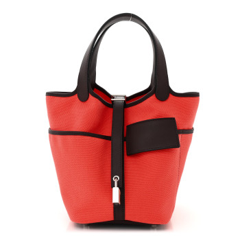 HERMES Toile Goeland Swift Cargo Picotin Lock 18 Rouge Sellier Rose Texas