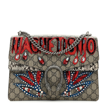 GUCCI GG Supreme Monogram Snakeskin Crystal Magnetismo Embroidered Medium Dionysus Shoulder Bag