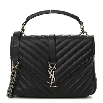 SAINT LAURENT Matelasse Chevron Monogram Medium College Bag Black