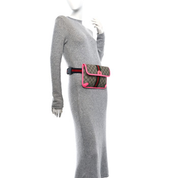 GUCCI GG Supreme Monogram Web Small Ophidia Belt Bag 100/40 Beige Ebony Fluorescent Fuchsia