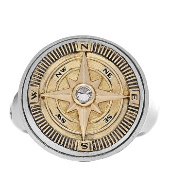 DAVID YURMAN Sterling Silver 18K Yellow Gold Diamond Maritime Compass Signet Ring 54 6.75