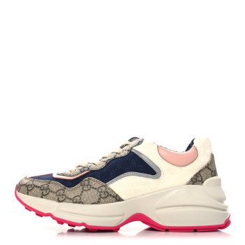 GUCCI GG Supreme Monogram Mix Monogram Womens Rhyton Sneakers 37.5 London Blue Beige Pale Pink