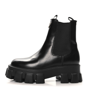 PRADA Spazzolato Rois Triangle Monolith Chelsea 55mm Boots 39 Black