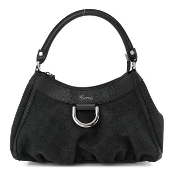 GUCCI Monogram Medium D Gold Ring Hobo Black