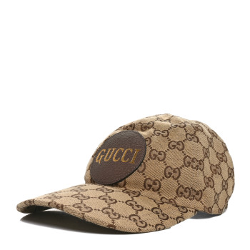 GUCCI Monogram Textured Dollar Calfskin Zeno Baseball Hat M Beige