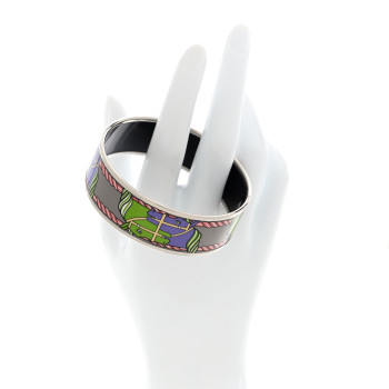 HERMES Enamel Printed Quadrige Wide Bracelet 70