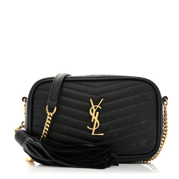 SAINT LAURENT Grain De Poudre Matelasse Monogram Mini Lou Camera Bag Black