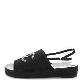 CHANEL Canvas Strass CC Espadrille Slingback Sandals 39 Black
