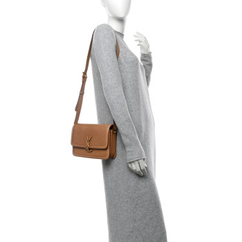SAINT LAURENT Box Calfskin Monogram Medium Solferino Satchel Natural Tan