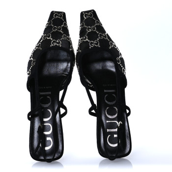 GUCCI Tela Retino Kid Scamosciato Crystal GG Monogram Square G 35mm Slingback Pumps 38.5 Black