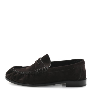 SAINT LAURENT Suede Le Loafer 15 Penny Slippers 37 Dark Chocolate
