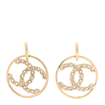 CHANEL Crystal Chain Chanel Strass CC Drop Earrings Gold