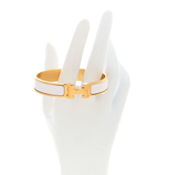 HERMES Enamel Narrow Clic Clac H Bracelet PM White