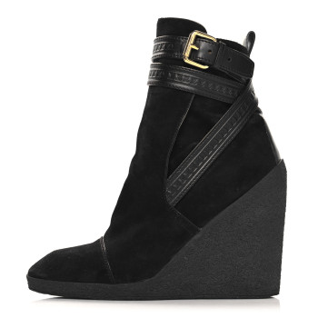 LOUIS VUITTON Suede Calfskin Crossroads Wedge Ankle Boots 36 Black
