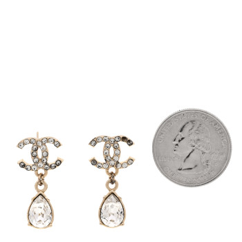 CHANEL Crystal CC Tear Drop Earrings Gold