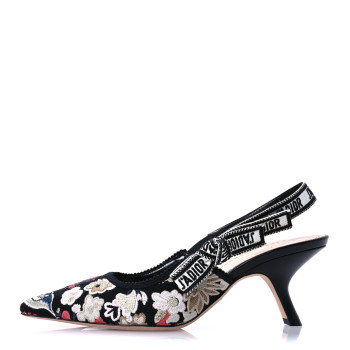 CHRISTIAN DIOR Canvas Embroidered Pop J'Adior Slingback 65mm Pumps 39 Black Multicolor