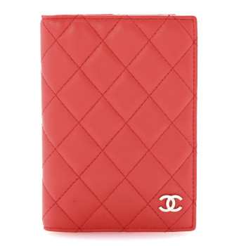 CHANEL Lambskin Quilted Passport Holder Red