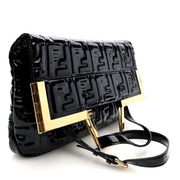 FENDI Patent FF 1974 Embossed Medium Shopping Flap Bag Black