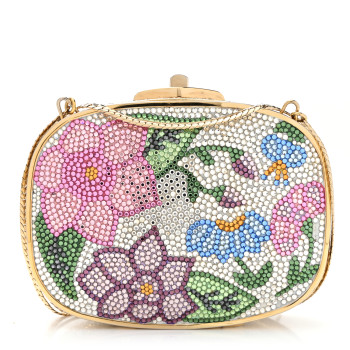 JUDITH LEIBER Crystal Flower Minaudiere Clutch Gold