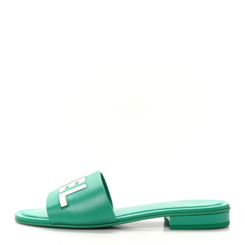 CHANEL Calfskin Patent Calfskin Logo Mules 38.5 Green White