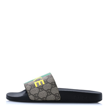 GUCCI GG Supreme Monogram Fake/Not Slide Sandals 37 Beige Ebony