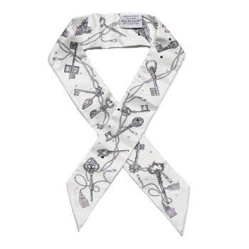HERMES Silk Les Cles A Pois Twilly White Gris Acier