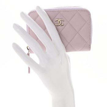 CHANEL Caviar Quilted Zip Coin Purse Light Pink