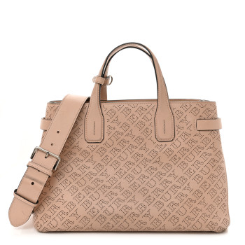 BURBERRY Calfskin Perforated Medium Banner Tote Pale Fawn Pink
