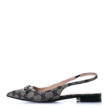 GUCCI Monogram Horsebit Womens Slingback Ballet Flat 36.5 Beige Blue