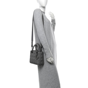 CHRISTIAN DIOR Lambskin Cannage Small My ABCDior Lady Dior Grey