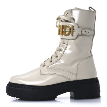 FENDI Vitello Abrasivato Fendigraphy 50mm Biker Boots 39 White