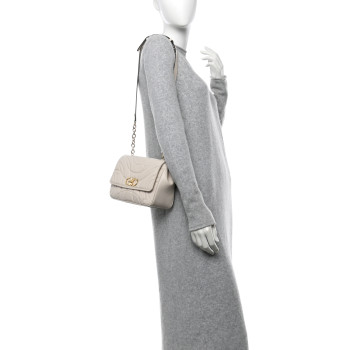 SALVATORE FERRAGAMO Calfskin Quilted Gancini Flap Bag Bone