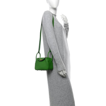 HERMES Taurillon Clemence Mini Lindy 20 Vert Yucca