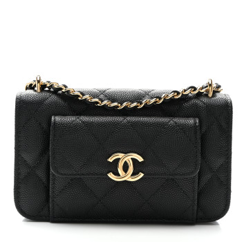 CHANEL Caviar Quilted Pocket Twins Clutch With Chain  Black