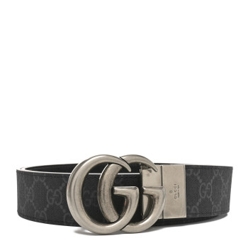 GUCCI GG Supreme Monogram Plutone Calfskin Palladium Double G Reversible 37mm Belt 115 46 Black
