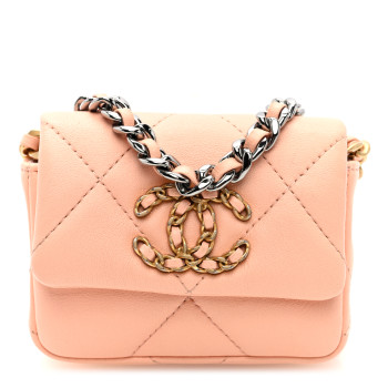 CHANEL Lambskin Quilted Chanel 19 Flap Belt Bag Light Orange